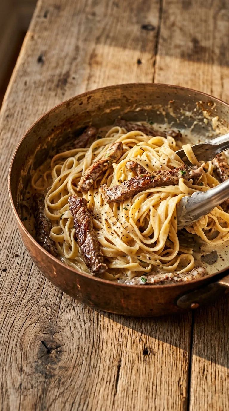 Steak Strips Pasta: Halal Beef and Parmesan Cream – step 7: Combine and heat