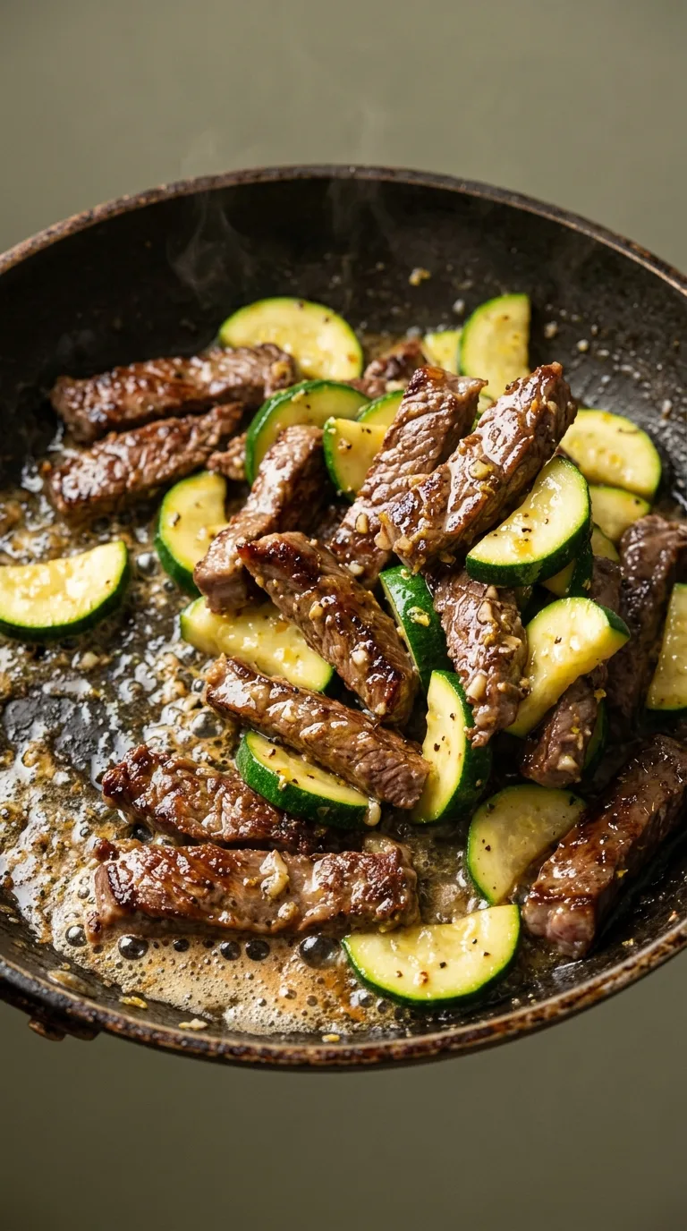 Sizzling Steak Strips and Zucchini: Garlic-Butter Beef Skillet – step 7: Combine and finish