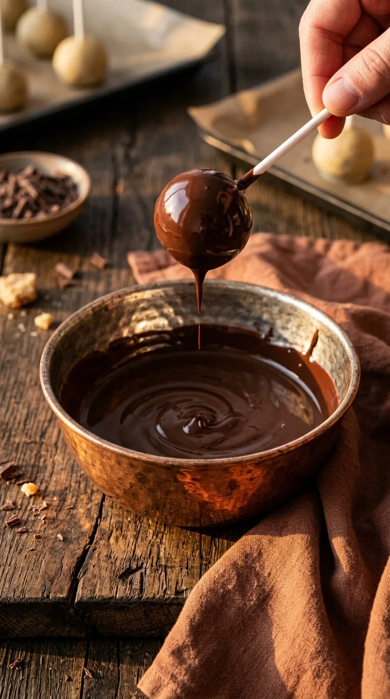 Salted Caramel Cake Pops: Halal Dessert Bites – step 6: Coat in chocolate