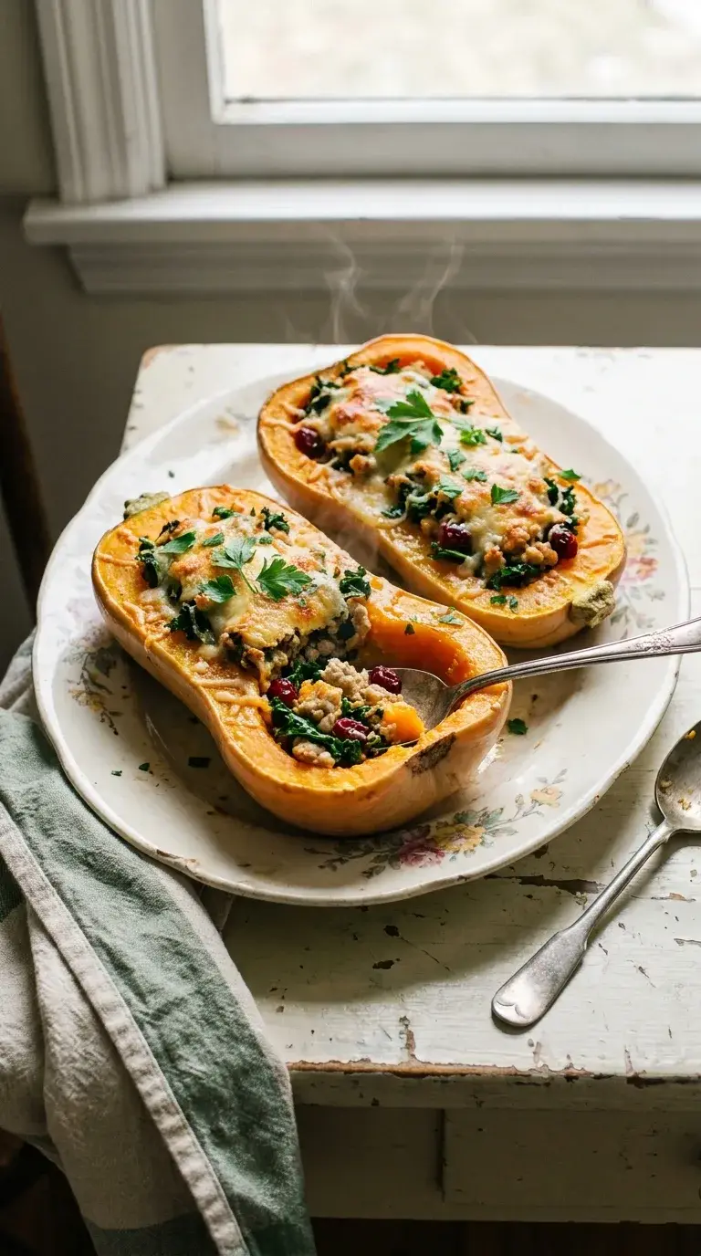 Butternut Squash Stuffed with Ground Chicken: Mediterranean Bake