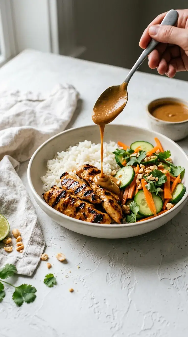 Chicken Satay Bowl: Grilled Poultry with Peanut Sauce