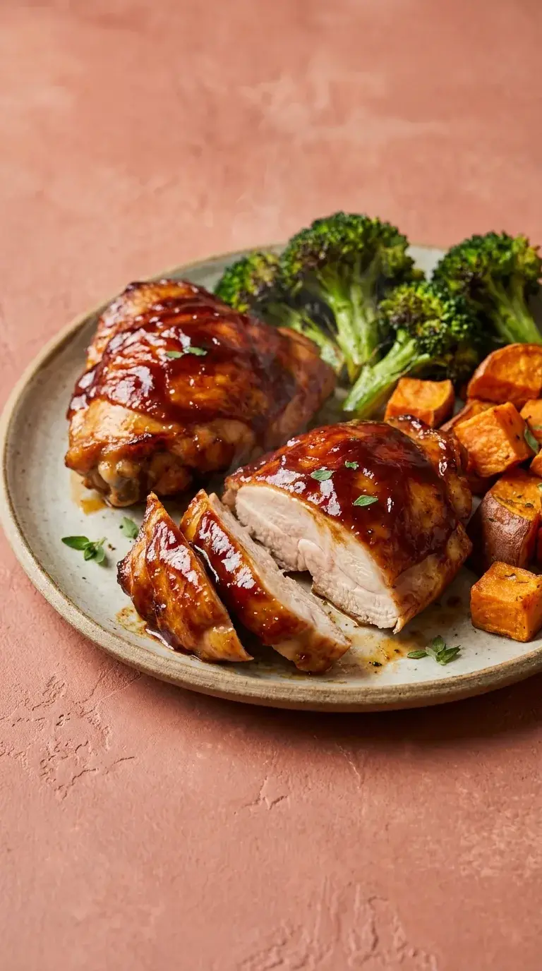 BBQ Chicken Thighs with Sweet Potatoes and Broccoli: American Sheet Pan Dinner