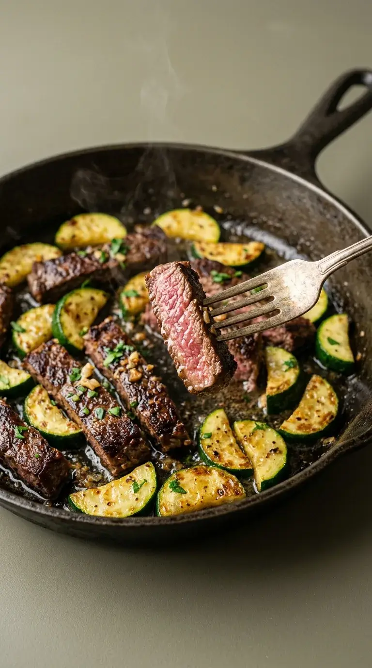 Sizzling Steak Strips and Zucchini: Garlic-Butter Beef Skillet