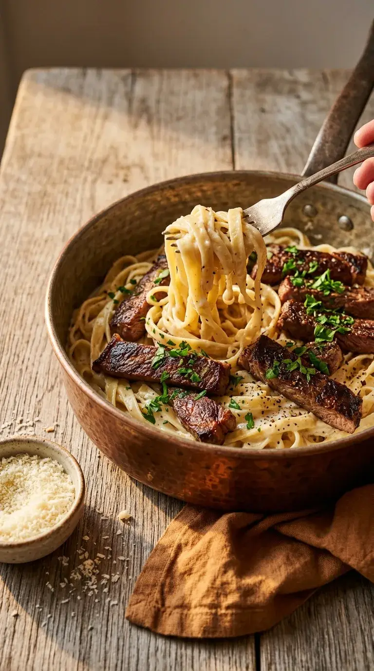 Steak Strips Pasta: Halal Beef and Parmesan Cream