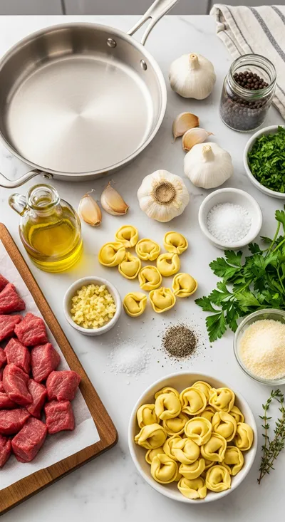 Garlic Steak Tortellini - cooking process